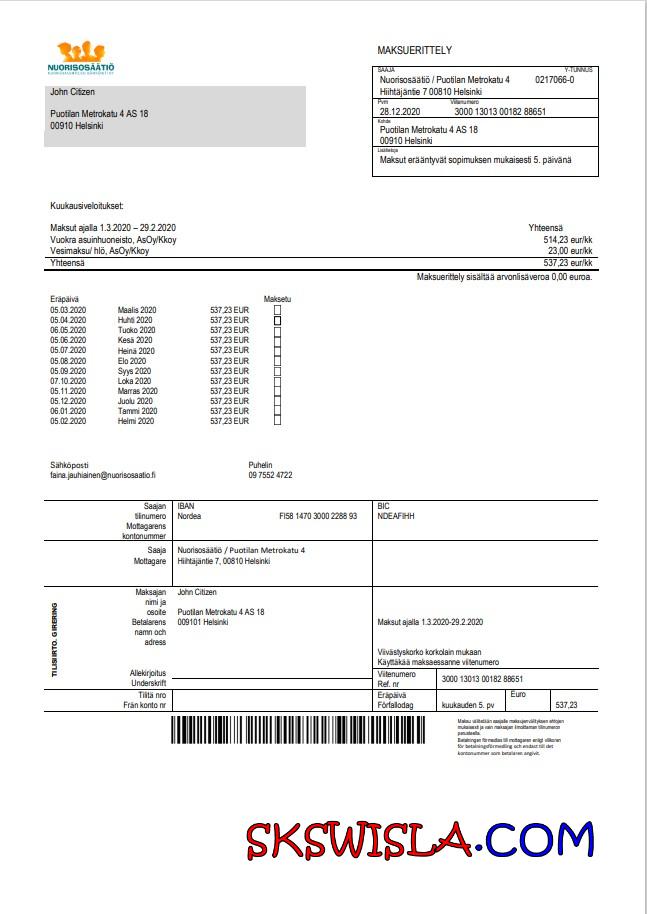 Finlandia Nuorisosäätiö Youth Foundation rachunek za media szablon w formacie Word